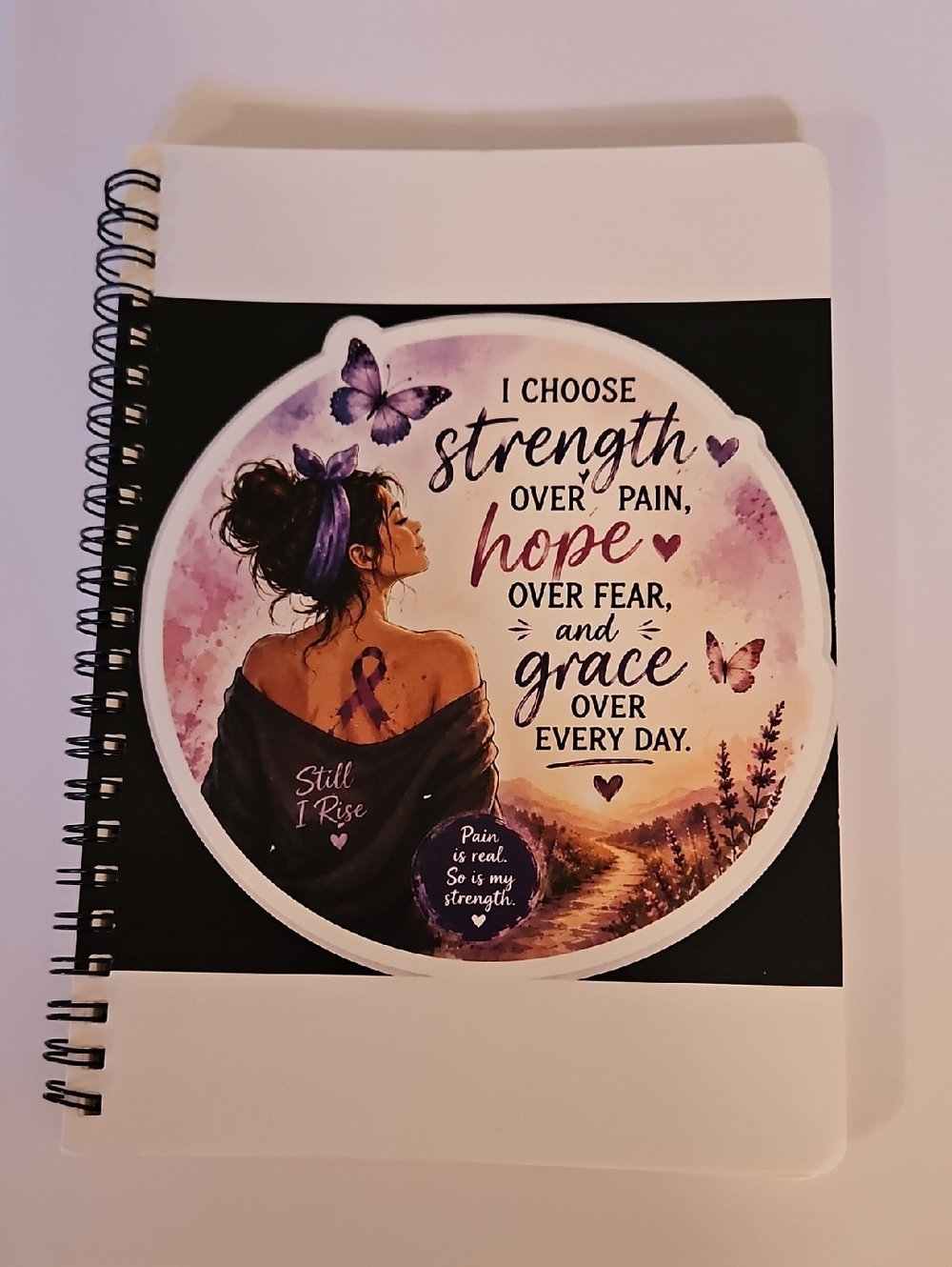 Chronic Illness Warrior Spiral Journal Purple Ribbon Pain Awareness Notebook 8x6